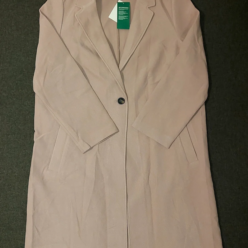 H&M Conscious Pink Topper Coat Single Button Long Sleeve Notch Lapel Duster Coat - Picture 3 of 5